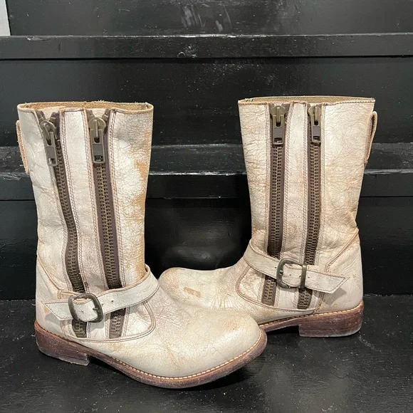 Bed Stu white / cream moto double zip mid- calf boots sz 8 - Picture 12 of 12